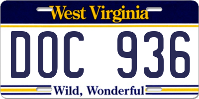 WV license plate DOC936
