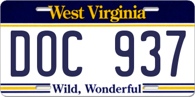 WV license plate DOC937