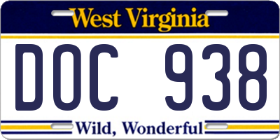 WV license plate DOC938