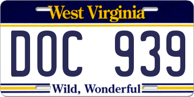 WV license plate DOC939