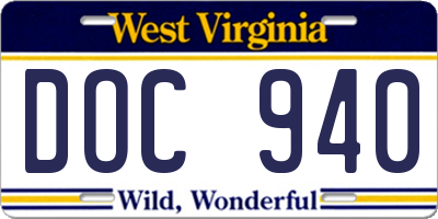 WV license plate DOC940