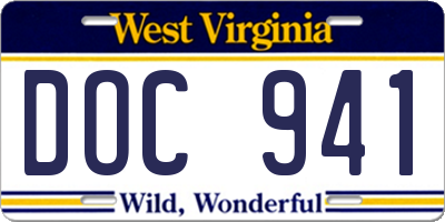 WV license plate DOC941