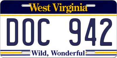 WV license plate DOC942