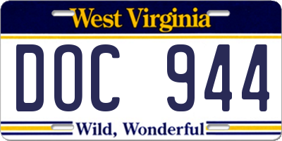 WV license plate DOC944