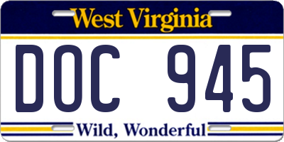WV license plate DOC945