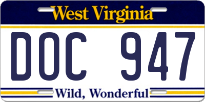 WV license plate DOC947