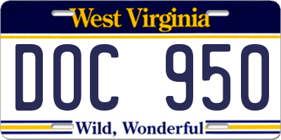 WV license plate DOC950