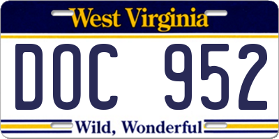 WV license plate DOC952