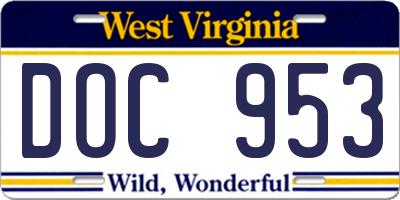 WV license plate DOC953