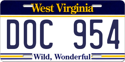 WV license plate DOC954