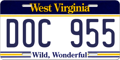 WV license plate DOC955