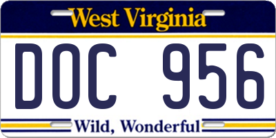 WV license plate DOC956