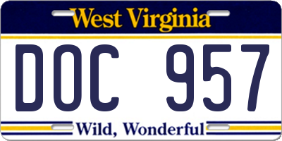 WV license plate DOC957