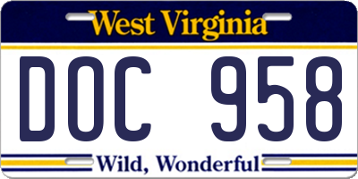 WV license plate DOC958