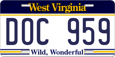 WV license plate DOC959