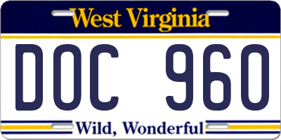 WV license plate DOC960