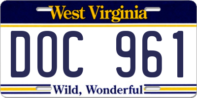 WV license plate DOC961