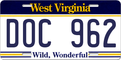 WV license plate DOC962
