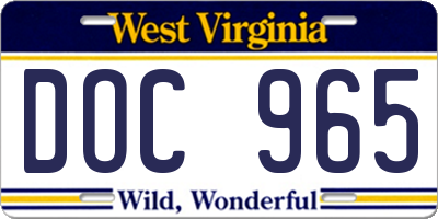 WV license plate DOC965
