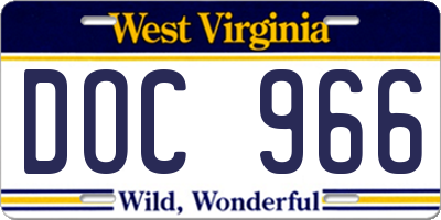 WV license plate DOC966