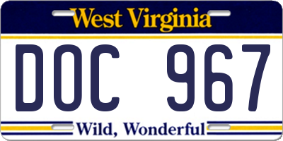 WV license plate DOC967