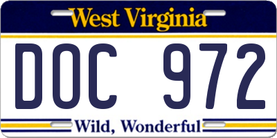 WV license plate DOC972