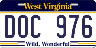 WV license plate DOC976