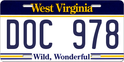 WV license plate DOC978