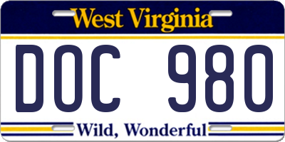 WV license plate DOC980