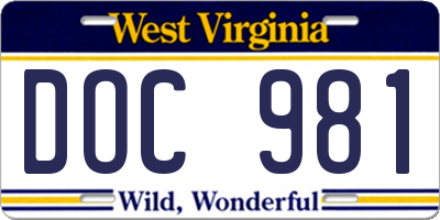 WV license plate DOC981