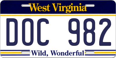 WV license plate DOC982