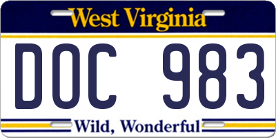 WV license plate DOC983
