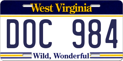 WV license plate DOC984