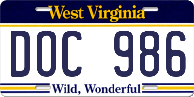 WV license plate DOC986