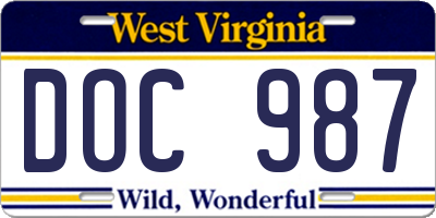 WV license plate DOC987