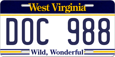WV license plate DOC988