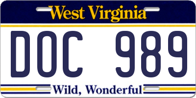 WV license plate DOC989