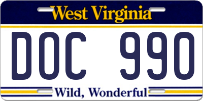 WV license plate DOC990