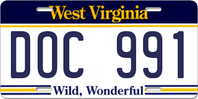 WV license plate DOC991