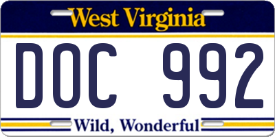 WV license plate DOC992