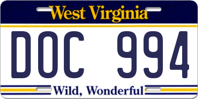 WV license plate DOC994