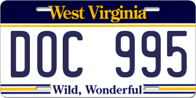 WV license plate DOC995