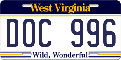 WV license plate DOC996