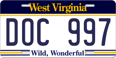 WV license plate DOC997