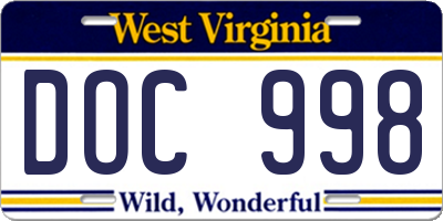 WV license plate DOC998