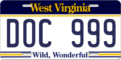 WV license plate DOC999