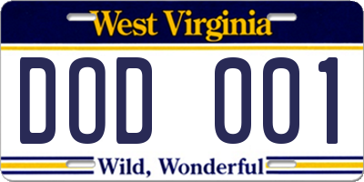 WV license plate DOD001