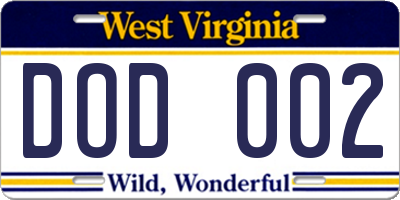 WV license plate DOD002