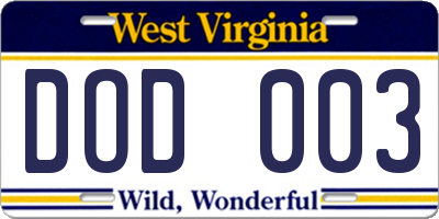 WV license plate DOD003