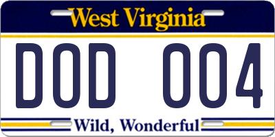 WV license plate DOD004